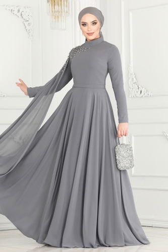 moda selvim Evening Dress 4547SRH861 Gray - Thumbnail