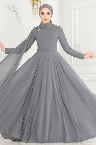 moda selvim Evening Dress 4547SRH861 Gray - Thumbnail