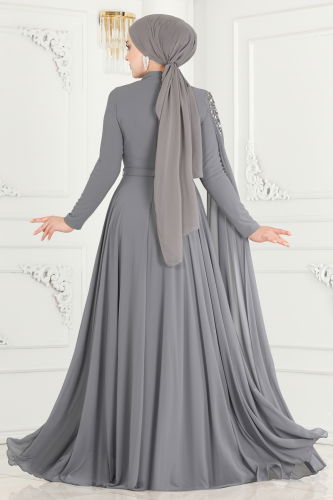 moda selvim Evening Dress 4547SRH861 Gray - Thumbnail