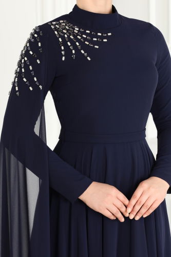 moda selvim Evening Dress 4547SRH861 Navy Blue - Thumbnail