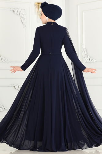 moda selvim Evening Dress 4547SRH861 Navy Blue - Thumbnail