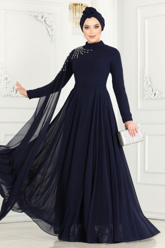 moda selvim Evening Dress 4547SRH861 Navy Blue - Thumbnail