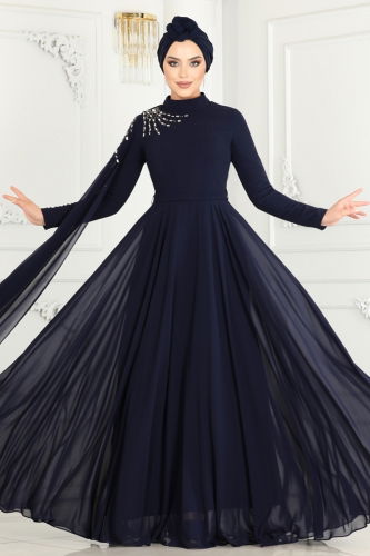 moda selvim Evening Dress 4547SRH861 Navy Blue - Thumbnail