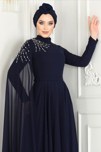 moda selvim Evening Dress 4547SRH861 Navy Blue - Thumbnail