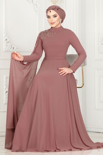 moda selvim Evening Dress 4547SRH861 Rose Dried - Thumbnail