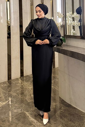 moda selvim Evening Dress 4550ALG474 Black - Thumbnail