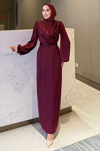 moda selvim Evening Dress 4550ALG474 Burgundy - Thumbnail