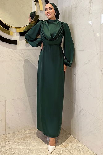 moda selvim Evening Dress 4550ALG474 Emerald - Thumbnail