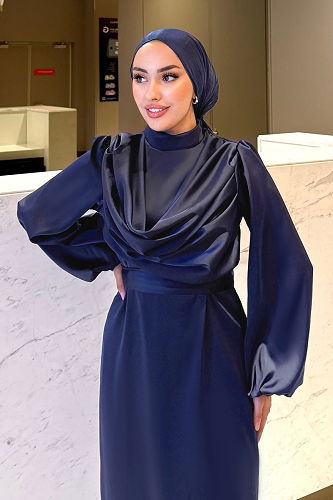 moda selvim فستان سهرة كحلي 4550ALG474 - Thumbnail