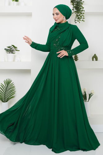 moda selvim Evening Dress 4562SRH861 Emerald - Thumbnail