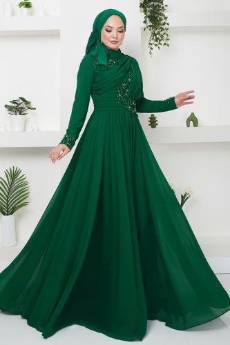 moda selvim Evening Dress 4562SRH861 Emerald - Thumbnail