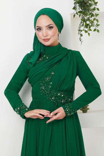 moda selvim Evening Dress 4562SRH861 Emerald - Thumbnail