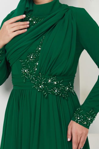 moda selvim Evening Dress 4562SRH861 Emerald - Thumbnail