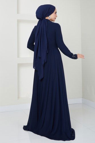 moda selvim فستان سهرة كحلي 4562SRH861 - Thumbnail