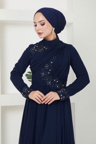 moda selvim فستان سهرة كحلي 4562SRH861 - Thumbnail
