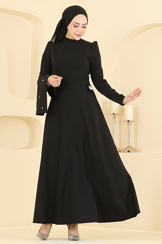 moda selvim فستان سهرة أسود 4590ALG474 - Thumbnail