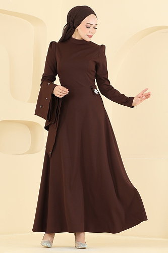 moda selvim فستان سهرة بني 4590ALG474 - Thumbnail