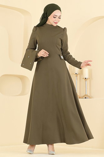 moda selvim Evening Dress 4590ALG474 Khaki - Thumbnail