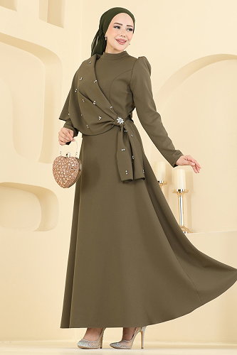 moda selvim فستان سهرة اخضر عفني 4590ALG474 - Thumbnail
