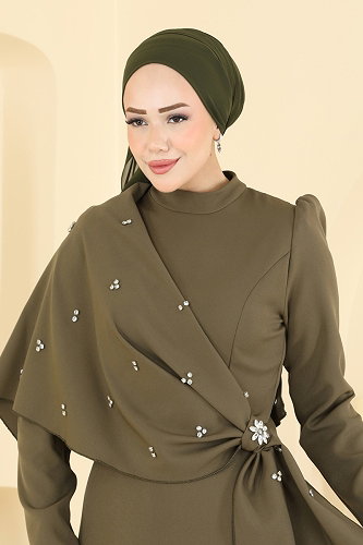 moda selvim فستان سهرة اخضر عفني 4590ALG474 - Thumbnail