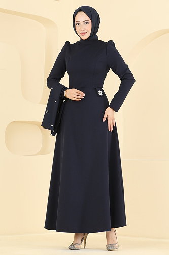 moda selvim Evening Dress 4590ALG474 Navy Blue - Thumbnail