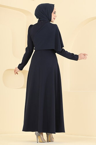 moda selvim Evening Dress 4590ALG474 Navy Blue - Thumbnail