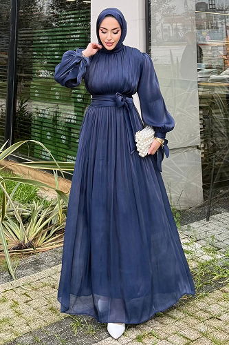 moda selvim Evening Dress 4604ALGK1170 Navy Blue - Thumbnail