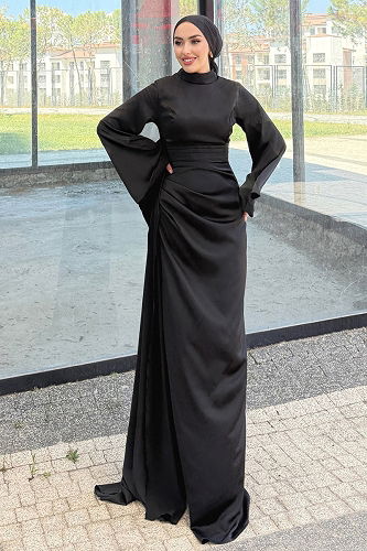 moda selvim Evening Dress 4623ALG474 Black - Thumbnail