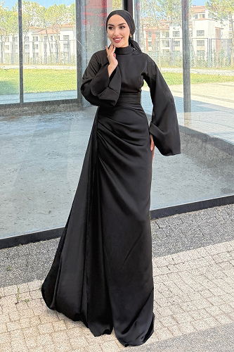 moda selvim Evening Dress 4623ALG474 Black - Thumbnail