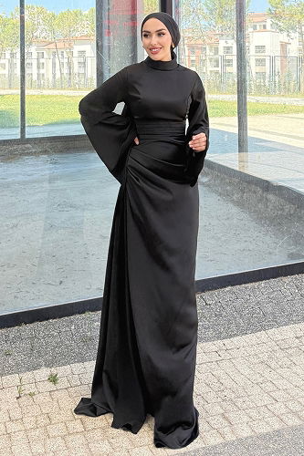 moda selvim فستان سهرة أسود 4623ALG474 - Thumbnail