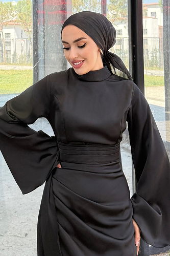 moda selvim فستان سهرة أسود 4623ALG474 - Thumbnail