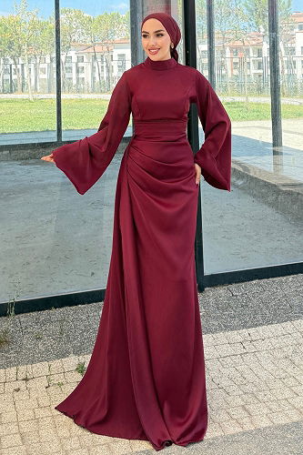 moda selvim Evening Dress 4623ALG474 Burgundy - Thumbnail