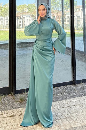 moda selvim Evening Dress 4623ALG474 Mint - Thumbnail