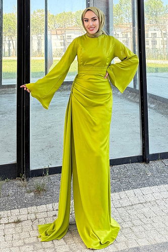 moda selvim Evening Dress 4623ALG474 Oil Green - Thumbnail