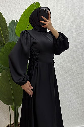 moda selvim فستان سهرة أسود 4637ALG474 - Thumbnail