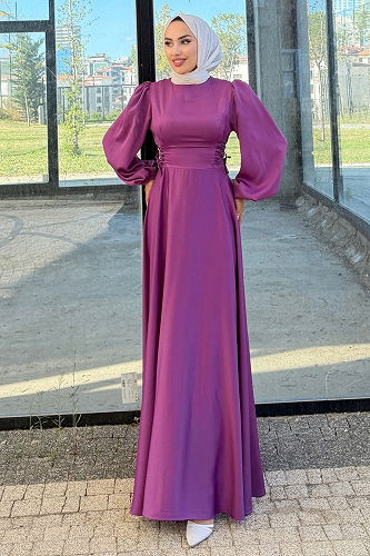 moda selvim Evening Dress 4637ALG474 Dark Lilac - Thumbnail