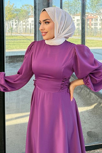 moda selvim فستان سهرة ليلكي غامق 4637ALG474 - Thumbnail