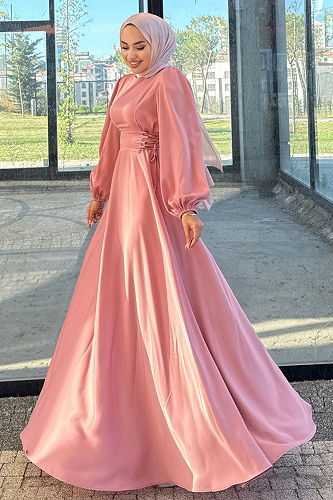 moda selvim Evening Dress 4637ALG474 Dark Powder Vision - Thumbnail