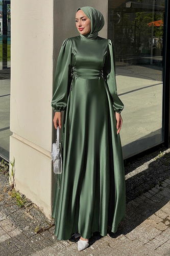 moda selvim Evening Dress 4637ALG474 Khaki - Thumbnail