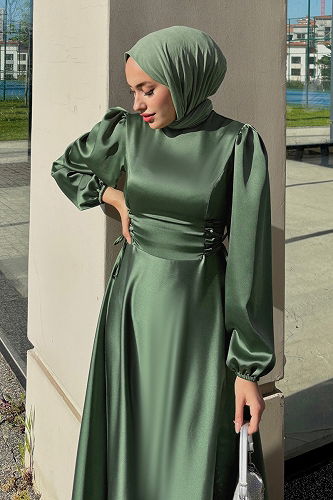 moda selvim Evening Dress 4637ALG474 Khaki - Thumbnail