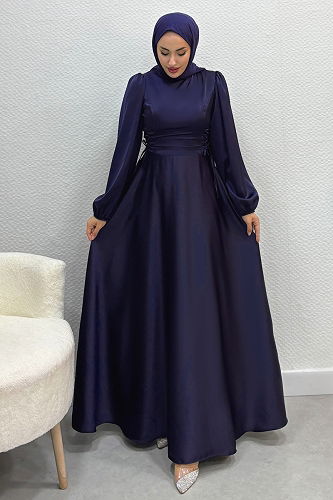 moda selvim فستان سهرة كحلي 4637ALG474 - Thumbnail