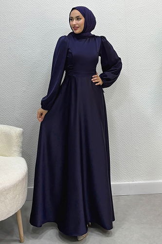 moda selvim فستان سهرة كحلي 4637ALG474 - Thumbnail