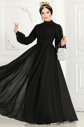 moda selvim Evening Dress 4642SRH861 Black - Thumbnail