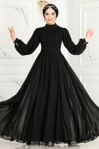 moda selvim Evening Dress 4642SRH861 Black - Thumbnail