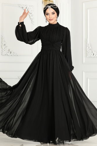 moda selvim Evening Dress 4642SRH861 Black - Thumbnail