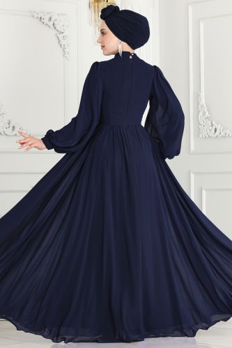 moda selvim Evening Dress 4642SRH861 Navy Blue - Thumbnail