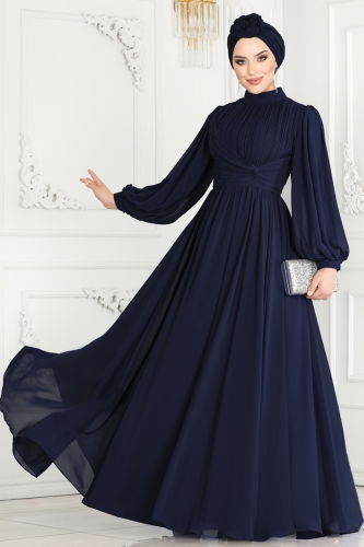 moda selvim Evening Dress 4642SRH861 Navy Blue - Thumbnail