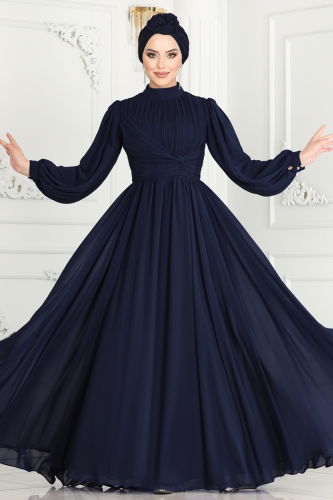 moda selvim Evening Dress 4642SRH861 Navy Blue - Thumbnail