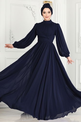 moda selvim Evening Dress 4642SRH861 Navy Blue - Thumbnail