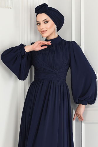 moda selvim Evening Dress 4642SRH861 Navy Blue - Thumbnail